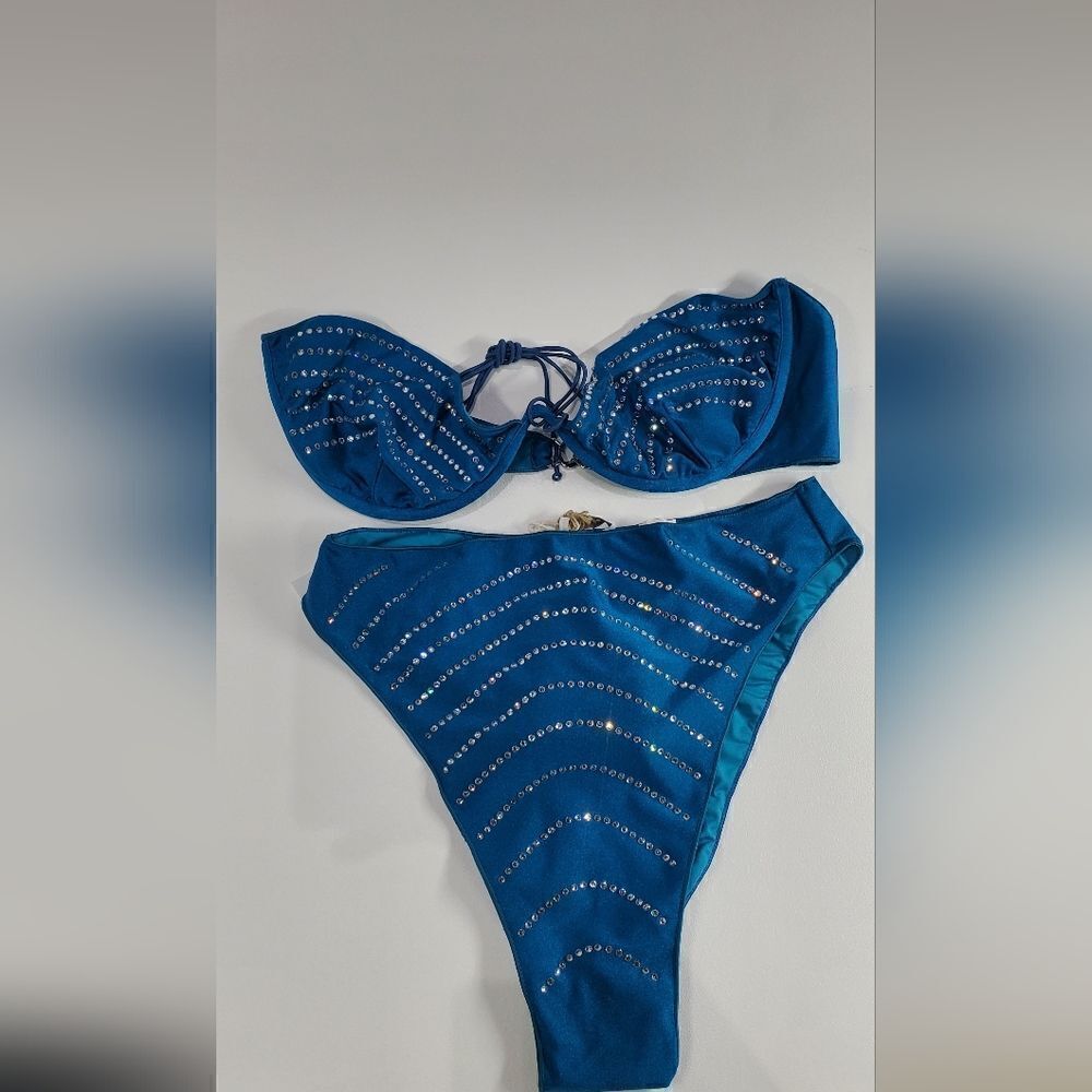 Oséree Gem Balconette Bikini Blue Women’s Swimwear NWT Size XL‎ - Picture 2 of 9